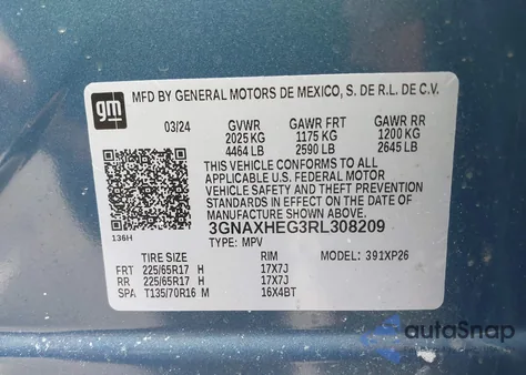 2024 Chevrolet Equinox Fwd Ls from USA, damaged, VIN 3GNAXHEG3RL308209